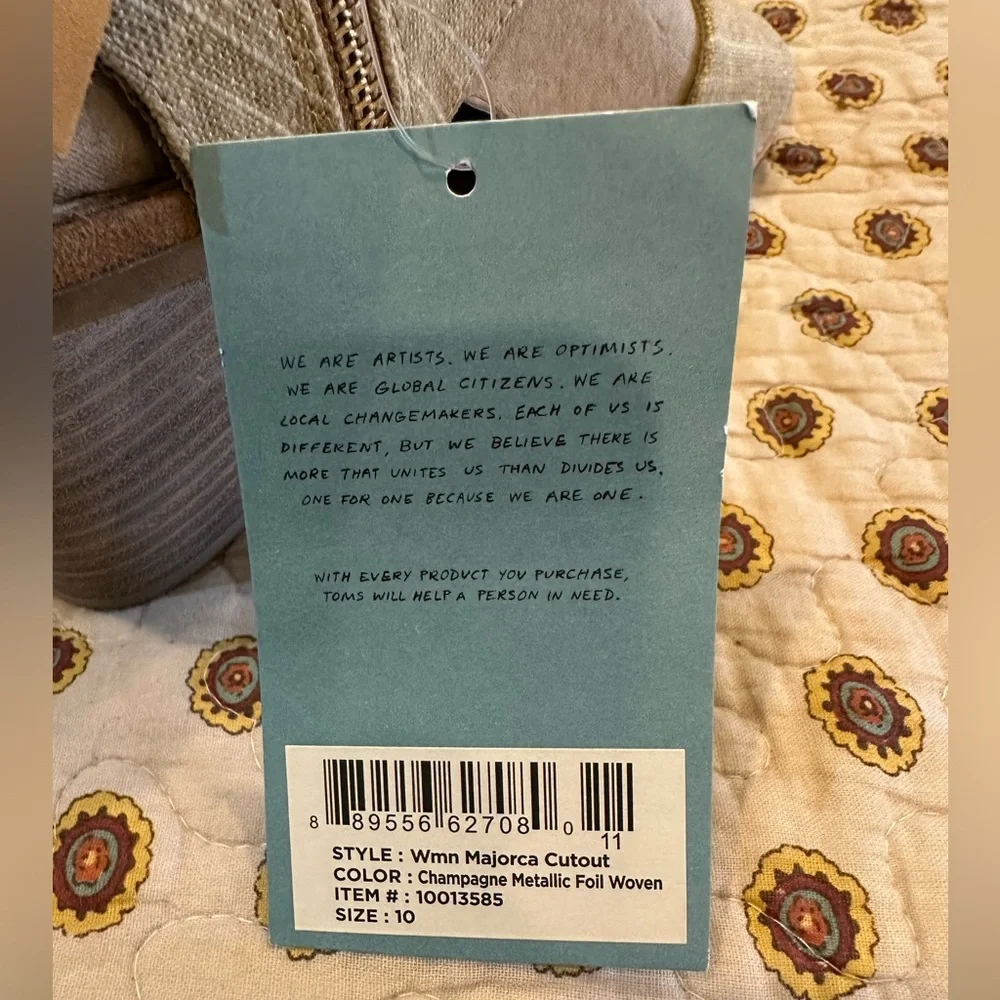 Toms Majorca Cutout Champagne Metallic Foil Woven Sandal Sz 10 NWT - Picture 8 of 10